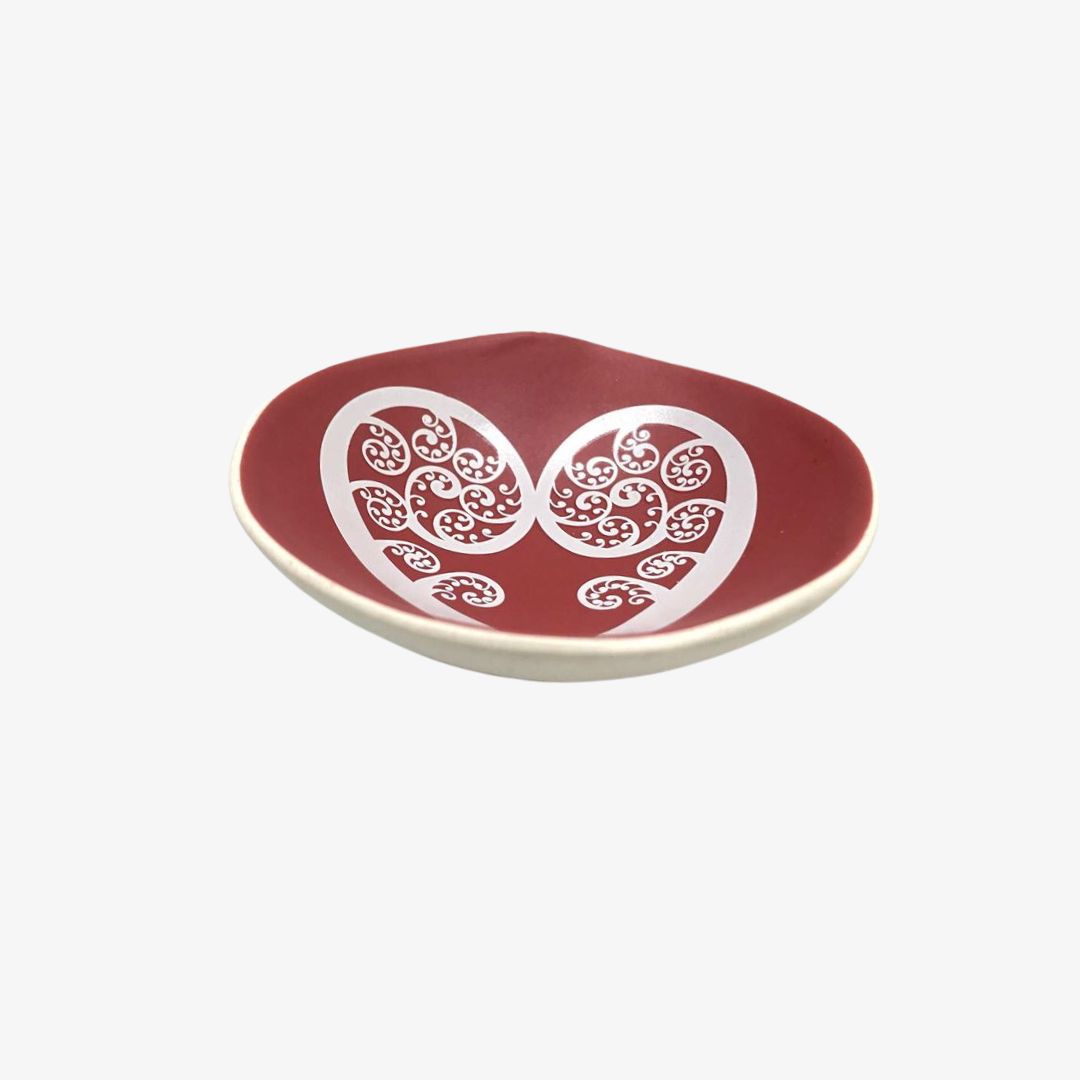 #Aroha Fern Bowl 7cm White Print on Red