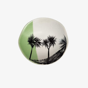 Cabbage Tree Bowl 7cm Black Print on White Dipped Green