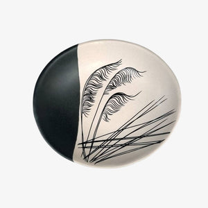 #Coastal Toetoe Bowl 10cm White Print on Black Dipped White