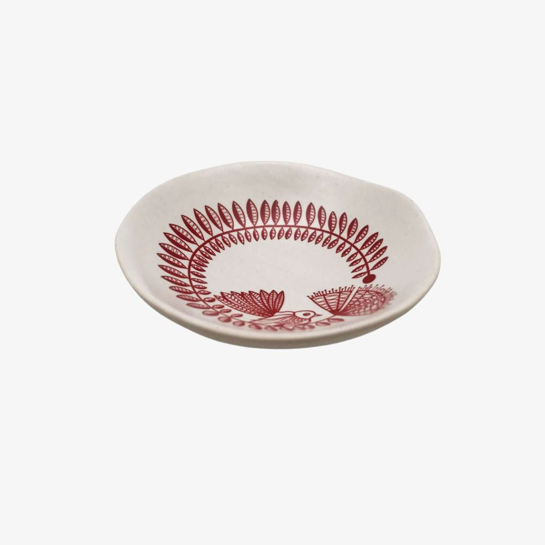 Fantail & Pohutukawa Bowl 7cm Red Print on White