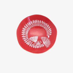 *Fantail & Pohutukawa Bowl 7cm White Print on Red