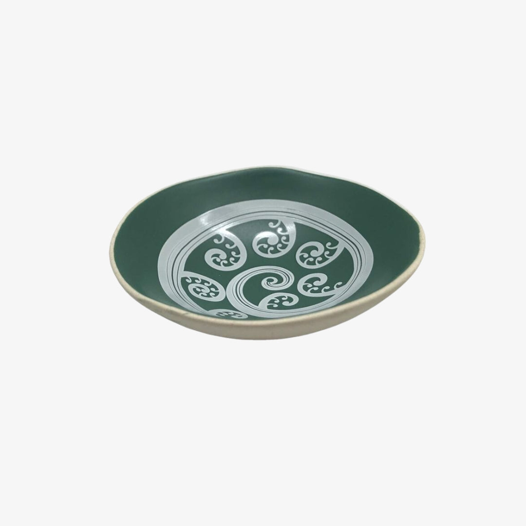 Fern Frond Bowl 7cm White Print on Green