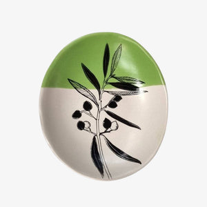 *Olive Bowl 10cm Black Print on White Dipped Green