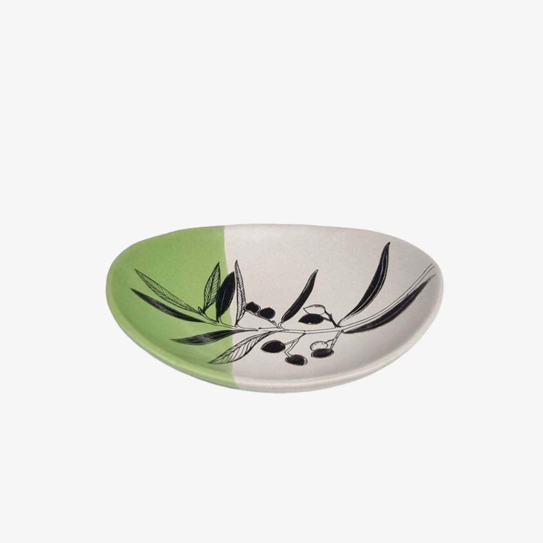 *Olive Bowl 10cm Black Print on White Dipped Green