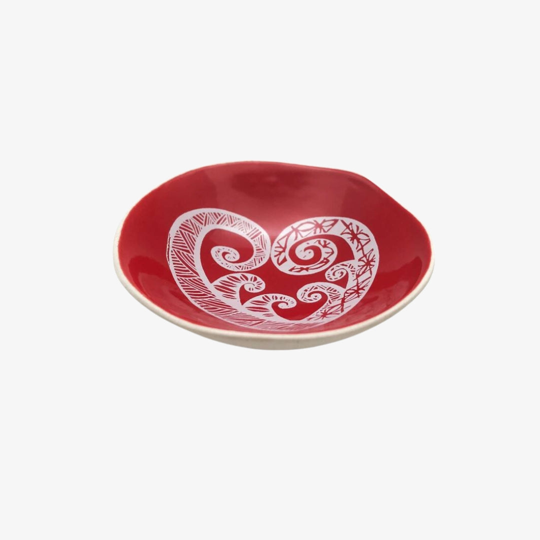 Pacific Aroha Bowl 7cm White Print on Red