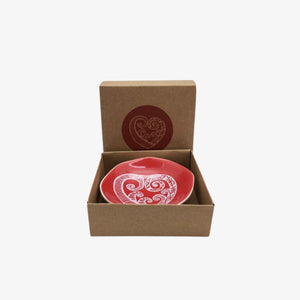 Pacific Aroha Bowl 7cm White Print on Red