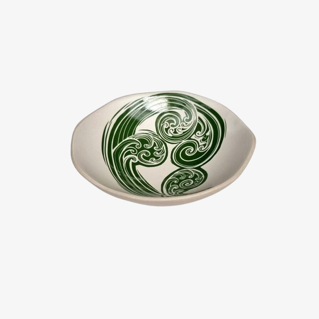 Ponga Frond Bowl 7cm Green Print on White