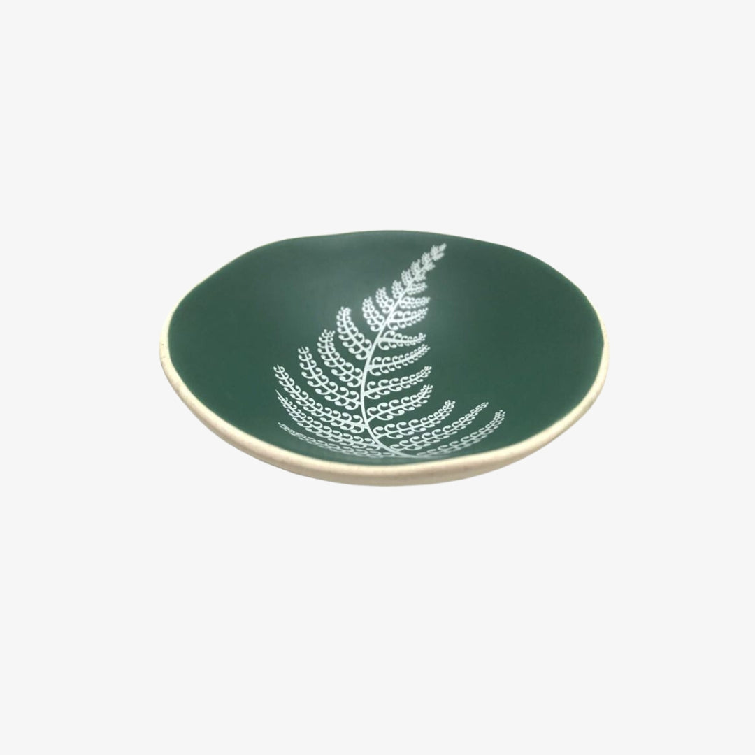 Porcelain Bowl, 7cm - White Fern on Green