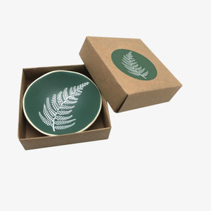 Porcelain Bowl, 7cm - White Fern on Green