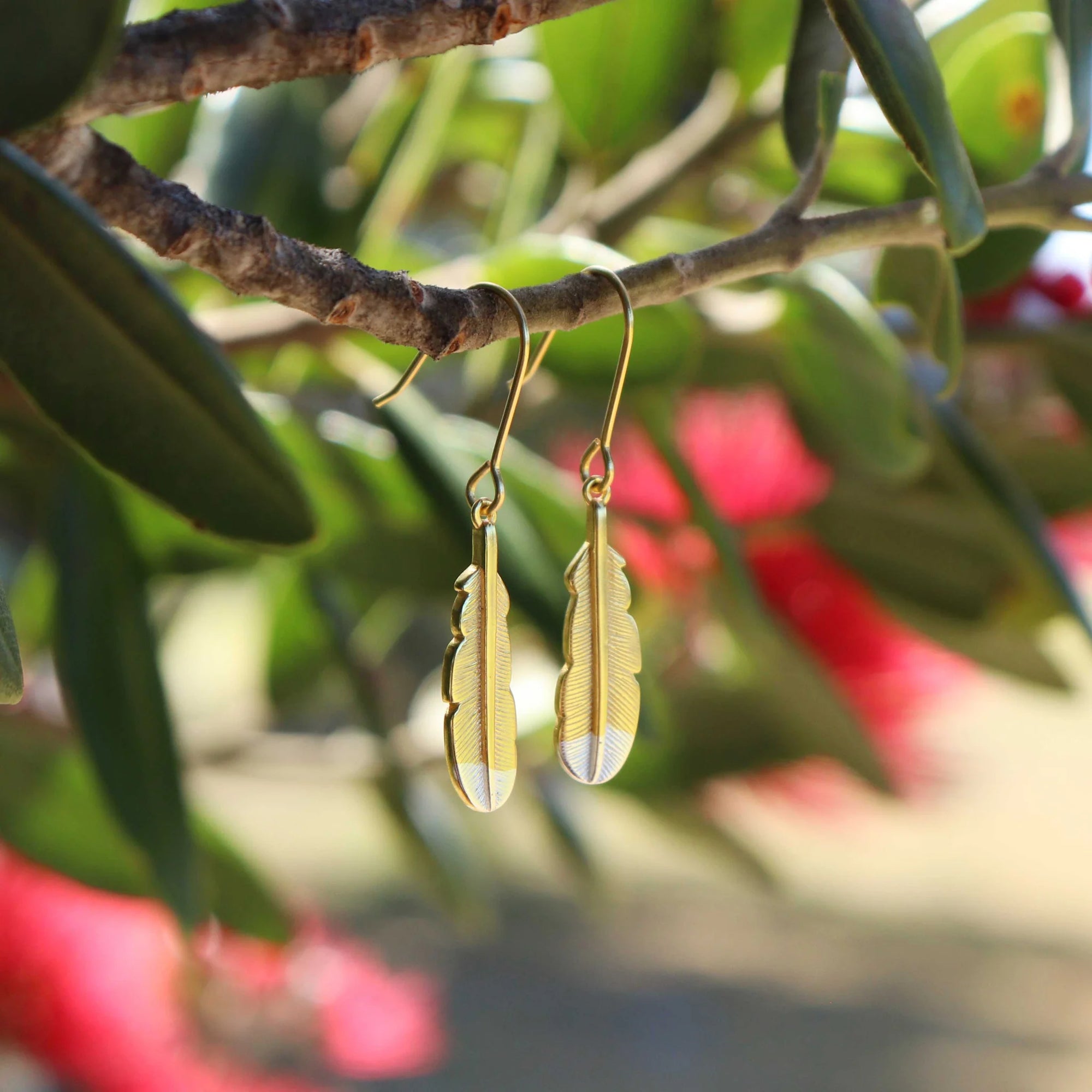 Huia Feather Earrings Gold