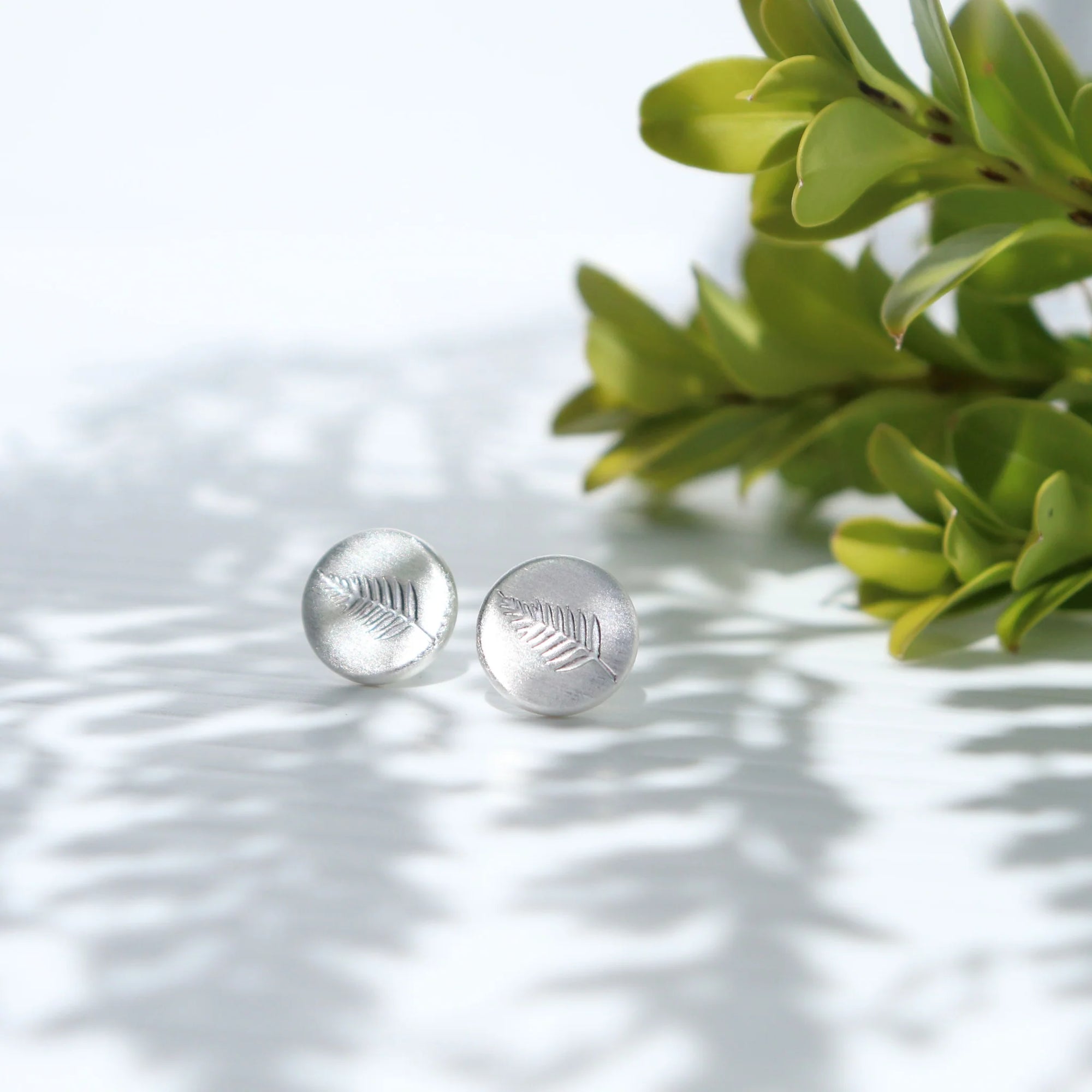 Round Fern Studs Silver