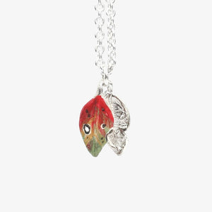 Pohutukawa Leaf Necklace - Handpainted Silver