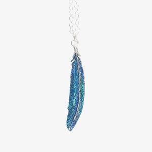 Tui Feather Necklace - Handpainted Silver