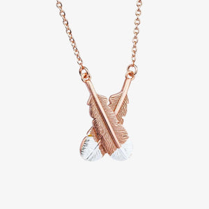 Crossed Huia Feather Necklace Rose Gold