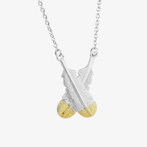 Crossed Huia Feather Necklace Silver