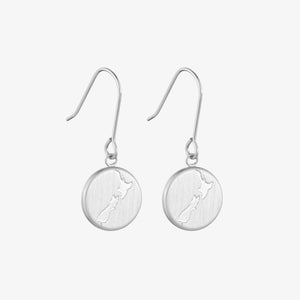 NZ Map Earrings Silver