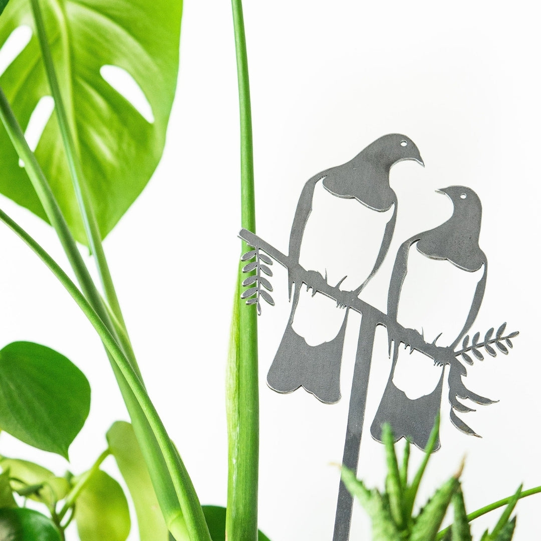 Metal Bird - Kererū Pair Plant Stake 100 cm