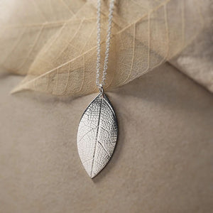 Embossed Leaf Necklace, Silver