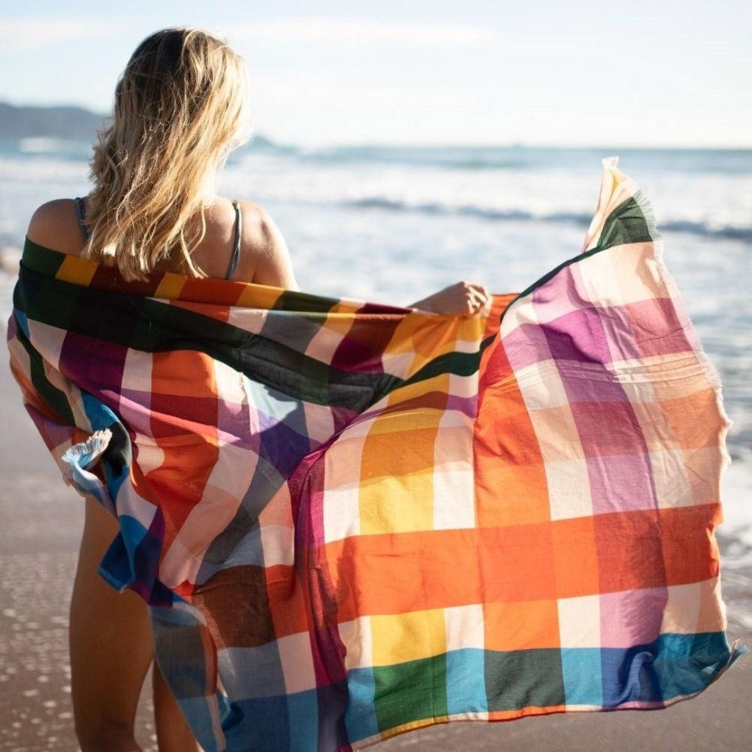 Beach Sarong - Rainbow Gingham